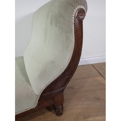 374 - A Victorian rosewood framed Chaise Longue with green upholstery 5ft 11in L x 2ft 2in H