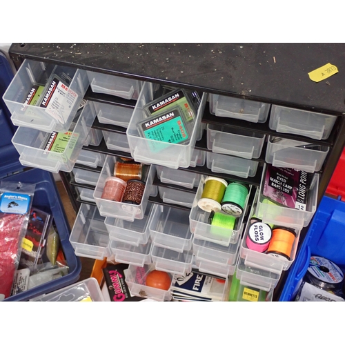 376 - Two plastic Tackle Boxes containing Floats, Line and Lures and a metal Cabinet containing Fly Tying ... 