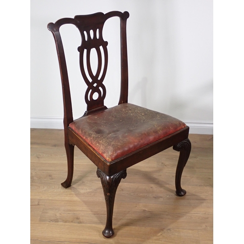 386 - A Georgian mahogany Elbow Chair and a 19th Century mahogany pierced splat back Chair