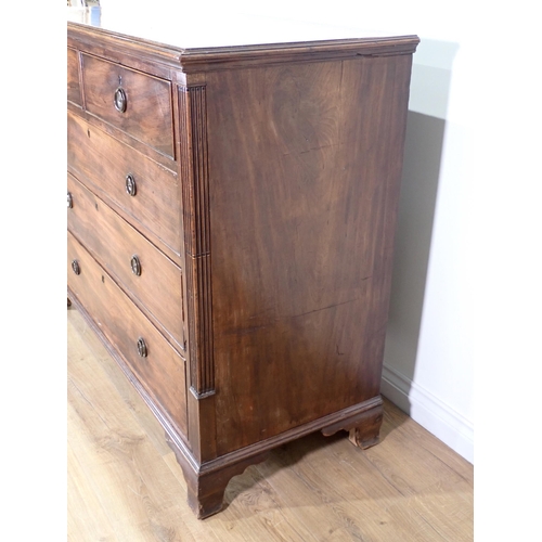 389 - A 19th Century mahogany Chest of two short and three long drawers flanked by square fluted columns m... 