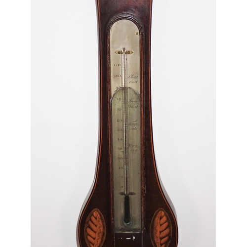 394 - A 19th Century mahogany and inlaid banjo Barometer by Cattelli & Co, Hereford A/F