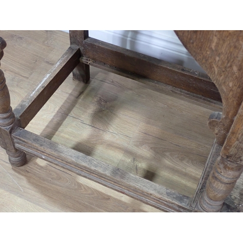 395 - An Edwardian oak mirror back Hall Stand and bench 7ft H x 4ft W