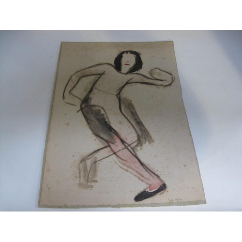 416 - WILLI SOUKOP RA. 'Dancing Figure', signed with initials and dated 1936, watercolour on paper, laid d... 