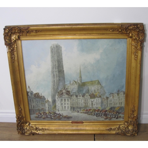 417 - PAUL BRADDON. Market Day, close by Saint Rumbold's Cathedral, Malines, signed and titled on a label ... 