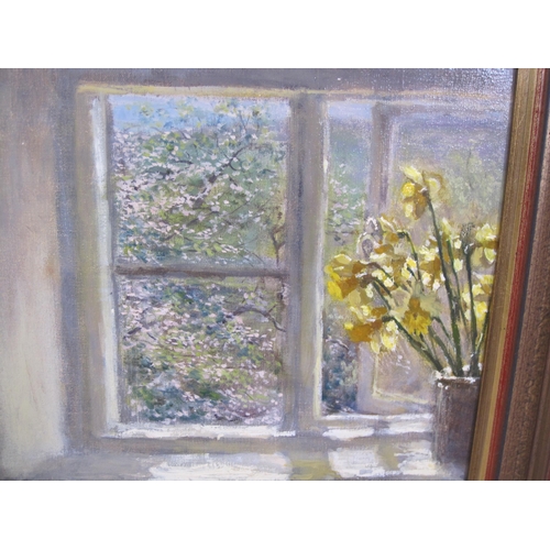 428 - DAVID STOVES. 'Through the Window', oil on canvas, 24 x 20in; and one other picture by the same arti... 