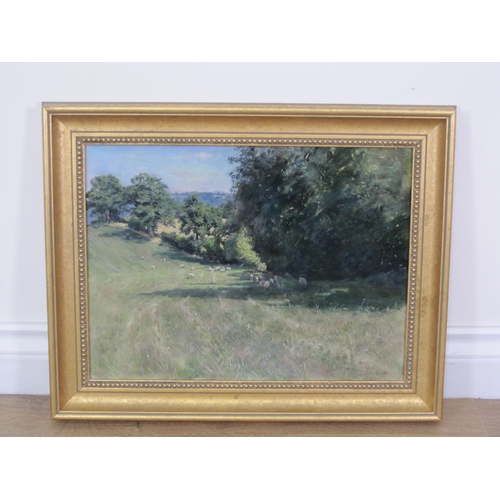 432 - DAVID STOVES. 'Through the Window towards Culmington', signed and dated 1989, oil on canvas, 11 1/2 ... 