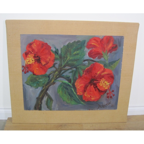 438 - ROBERT DICKERSON. Hibiscus, signed and dated 66, oil on canvas board, 24 x 29 1/2in (purchased by a ... 