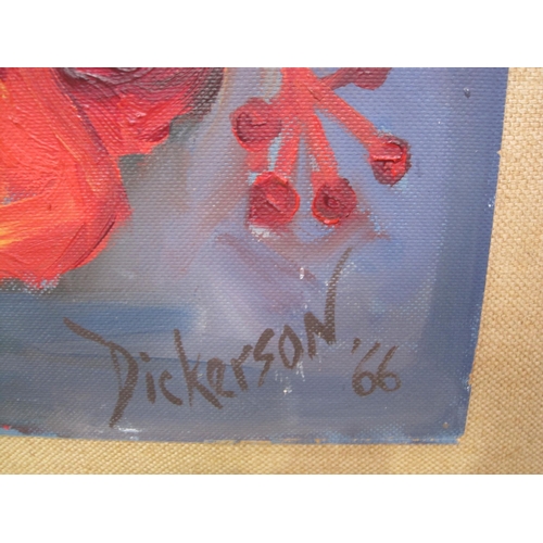 438 - ROBERT DICKERSON. Hibiscus, signed and dated 66, oil on canvas board, 24 x 29 1/2in (purchased by a ... 