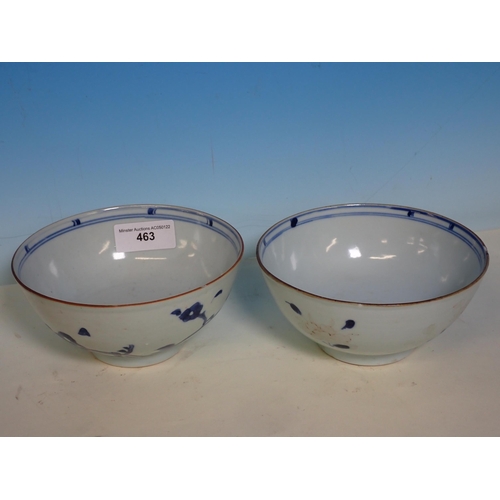 463 - Two Nanking Cargo Bowls with Christies labels, a New Hall Tea Cup and Saucer, two blue and white Tea... 