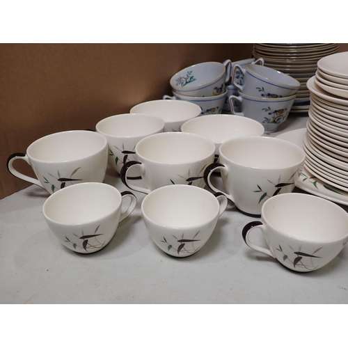 466 - A Spode 'Queen's Bird' Tea Service and lidded Tureen and a Royal Doulton 'Bamboo' Tea Service