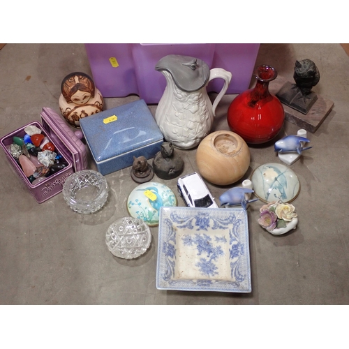 469 - Box of ceramics and glass including Ornaments and Paperweights, etc.