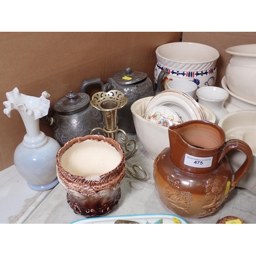 475 - Two Jelly Moulds A/F, stoneware Hot Water Bottle, Doulton Jug, etc.