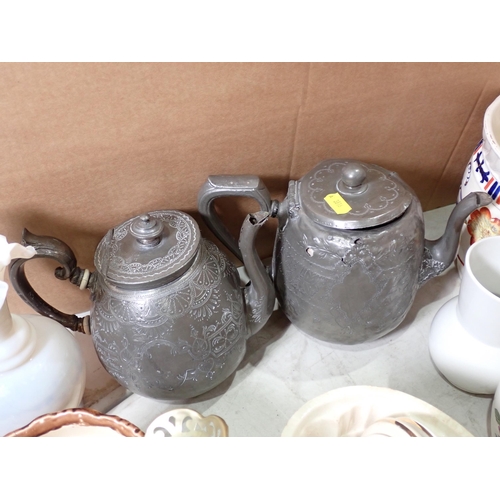 475 - Two Jelly Moulds A/F, stoneware Hot Water Bottle, Doulton Jug, etc.