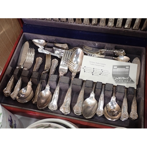 512 - A Canteen of Cutlery, Portmerion Tureen, Storage Jar, two Vinegar Bottles, two blue and white Tureen... 