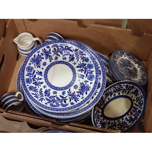 518 - An antique blue and white extensive Dinner Service including Meat Plates Tureens, Plates, etc.