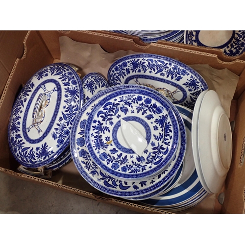 518 - An antique blue and white extensive Dinner Service including Meat Plates Tureens, Plates, etc.