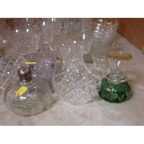 519 - A collection of glass including Decanter, Vase, yellow glass Bowl, two yellow glass Vases, Finger Bo... 