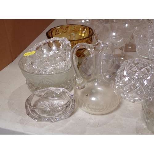 519 - A collection of glass including Decanter, Vase, yellow glass Bowl, two yellow glass Vases, Finger Bo... 