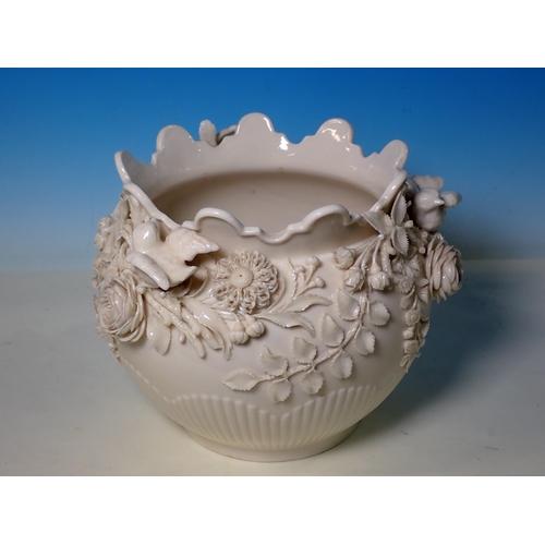 523 - A Belleek floral encrusted globular Vase 7 1/2in H