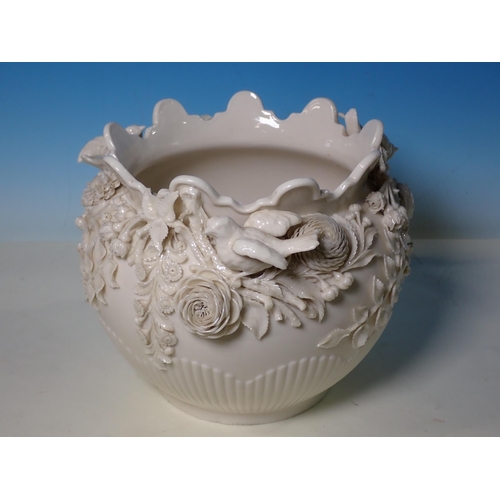 523 - A Belleek floral encrusted globular Vase 7 1/2in H