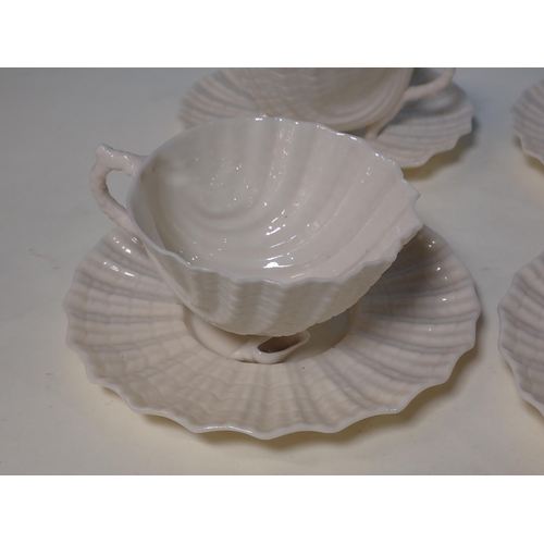 524 - Five Belleek shell Tea Cups and six Saucers