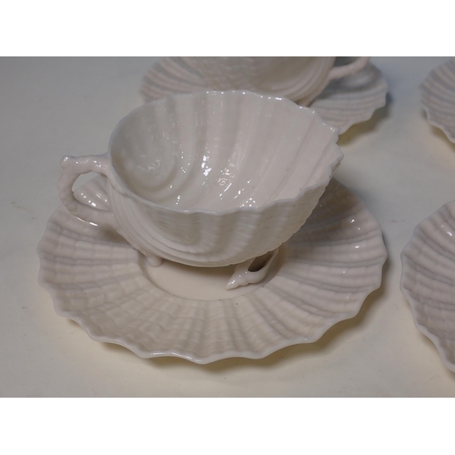 524 - Five Belleek shell Tea Cups and six Saucers