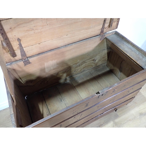 534 - An 18th Century elm Mule Chest of plank construction  with studwork date '1745' fitted lower drawer ... 