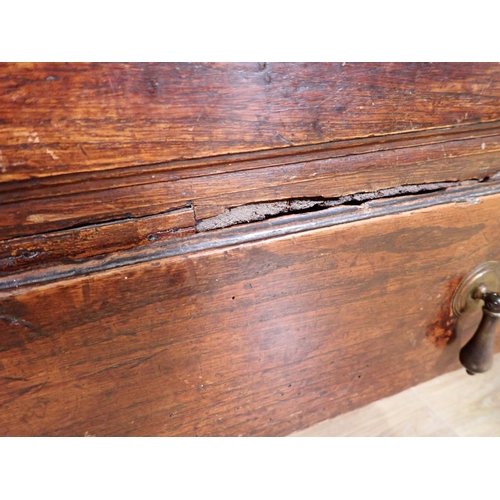 534 - An 18th Century elm Mule Chest of plank construction  with studwork date '1745' fitted lower drawer ... 