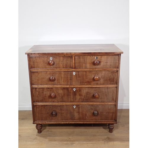 610 - A 19th Century mahogany Chest of two short and three long drawers mounted on turned supports 3ft 6in... 