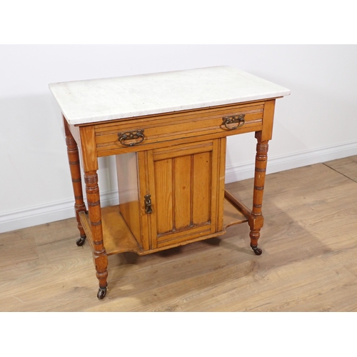 621 - A Victorian ash marble topped Washstand fitted frieze drawer and cupboard door 2ft 7in W x 2ft 5in H