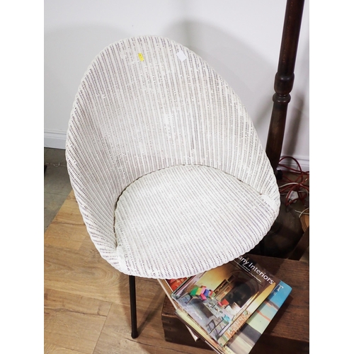 622 - Two Standard Lamps (1 failed, 1 passed PAT), white painted wicker Chair, oak Box, cream Footstool, a... 