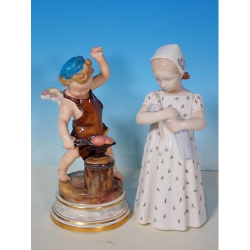 627 - A Royal Copenhagen Figure of a Girl A/F, Royal Doulton 'The Shepherd', a Tuscan Figure 'The Squire's... 