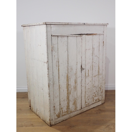 647 - An antique white painted pine two door Cupboard 3ft 9in H x 3ft 3in W