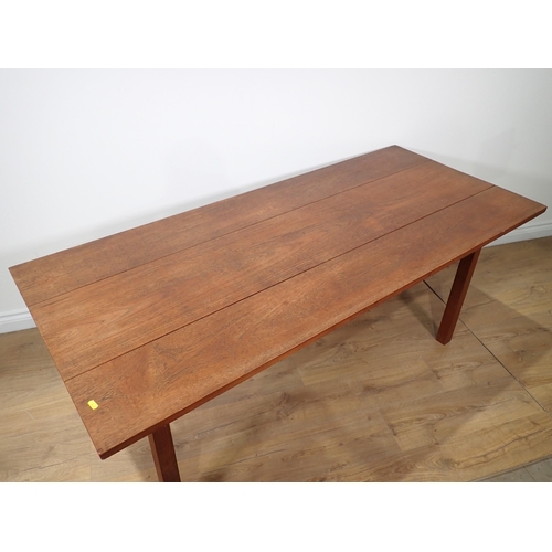 677 - An oak three plank Table with squared supports, 5ft 6in L x 2ft 5in W x 2ft 3in H