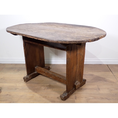 694 - A 17th Century oak Monks Bench, with adjustable oval top 4ft 4in W x 2ft 6in H