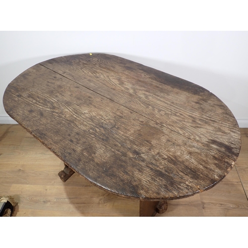 694 - A 17th Century oak Monks Bench, with adjustable oval top 4ft 4in W x 2ft 6in H