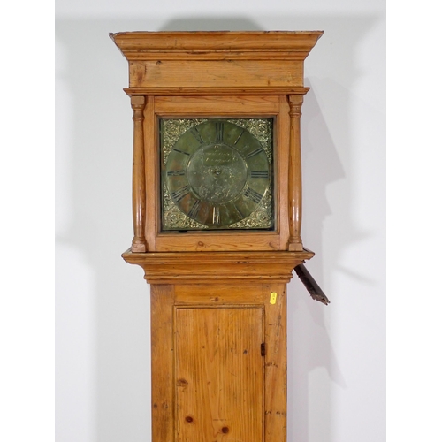 696 - An antique 30 hour pine Longcase Clock with square brass dial by Daniel Tribe, Peterfield 6ft 3in H