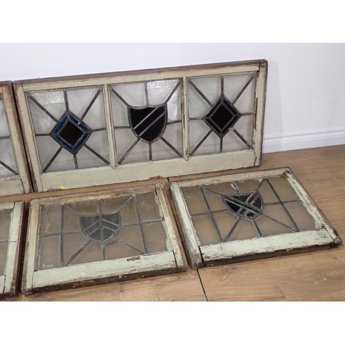 724 - Two large white framed leaded glass Windows 3ft 10in x 1ft 9 1/2in and four smaller Windows  2ft 1in... 