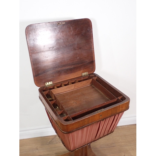 731 - A Victorian rosewood Work Table on turned column and quadruple base 2ft 4in H x 1ft 5in W