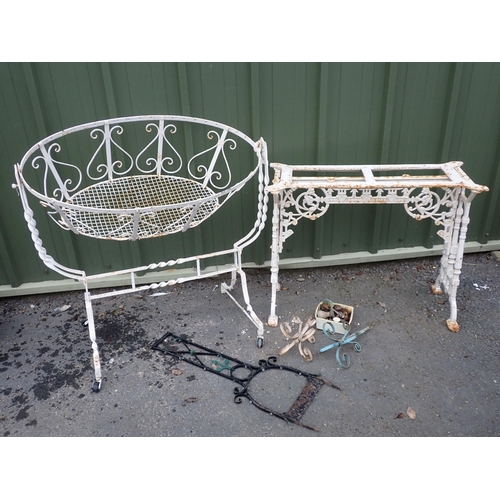 741 - A Victorian white painted cast iron Table Base and a Cradle