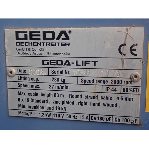 746 - A GEDA Brick Hoist with Winch, with Controls and Transformer.