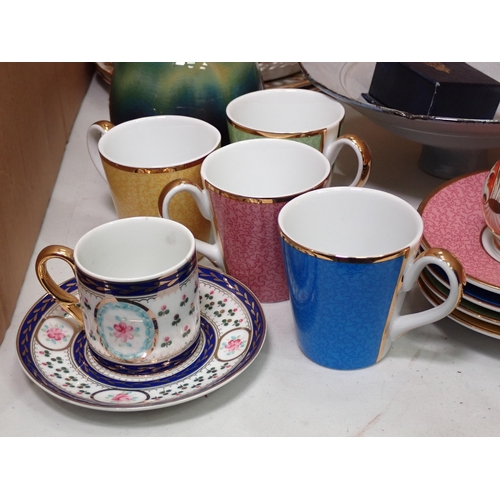 509 - Four Royal Worcester Coffee Cans and Saucers, pottery lidded Jar and Vase, green glazed Vase, Compor... 