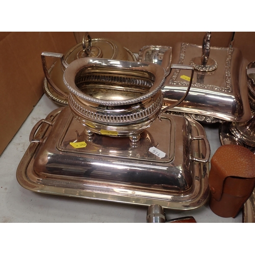 514 - A quantity of plated ware including Wine Coolers, Tea Pot, Tray, Entre Dishes, Hip Flasks, Wine Coas... 