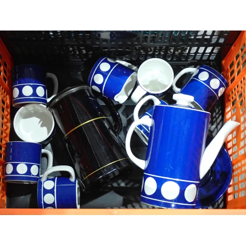 517 - Two boxes of ceramics and glassware including a 19th Century blue and white Meat Plate