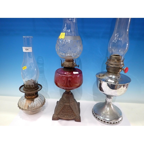 524 - A Victorian Oil Lamp and two others