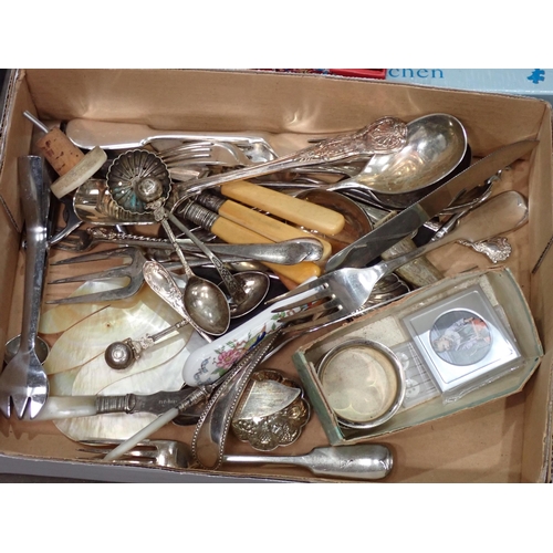 533 - A box of Cutlery, Plated items and a Jigsaw Puzzle