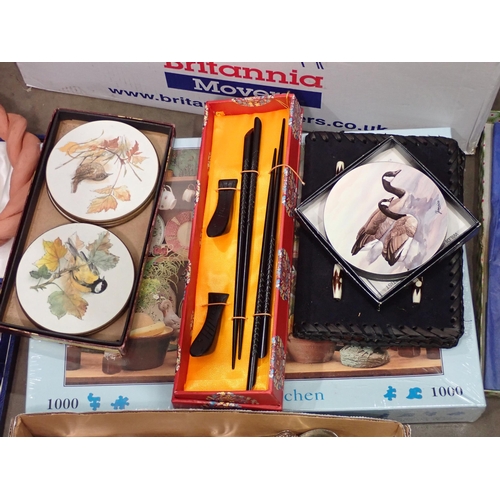 533 - A box of Cutlery, Plated items and a Jigsaw Puzzle