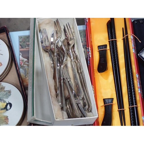 533 - A box of Cutlery, Plated items and a Jigsaw Puzzle