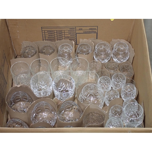 537 - Three boxes of Masons Table ware, crystal Drinking Glasses and Table Linen