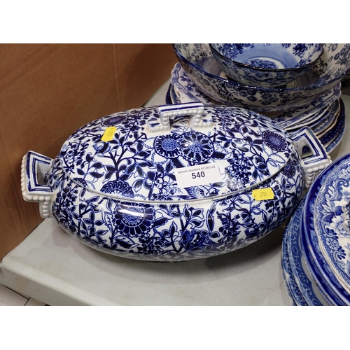 540 - A quantity of Burslem blue and white Dinnerware including four Platters, Tureens and Plates and vari... 